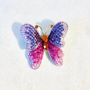 Pink and Purple Rhinestone Butterfly Brooch